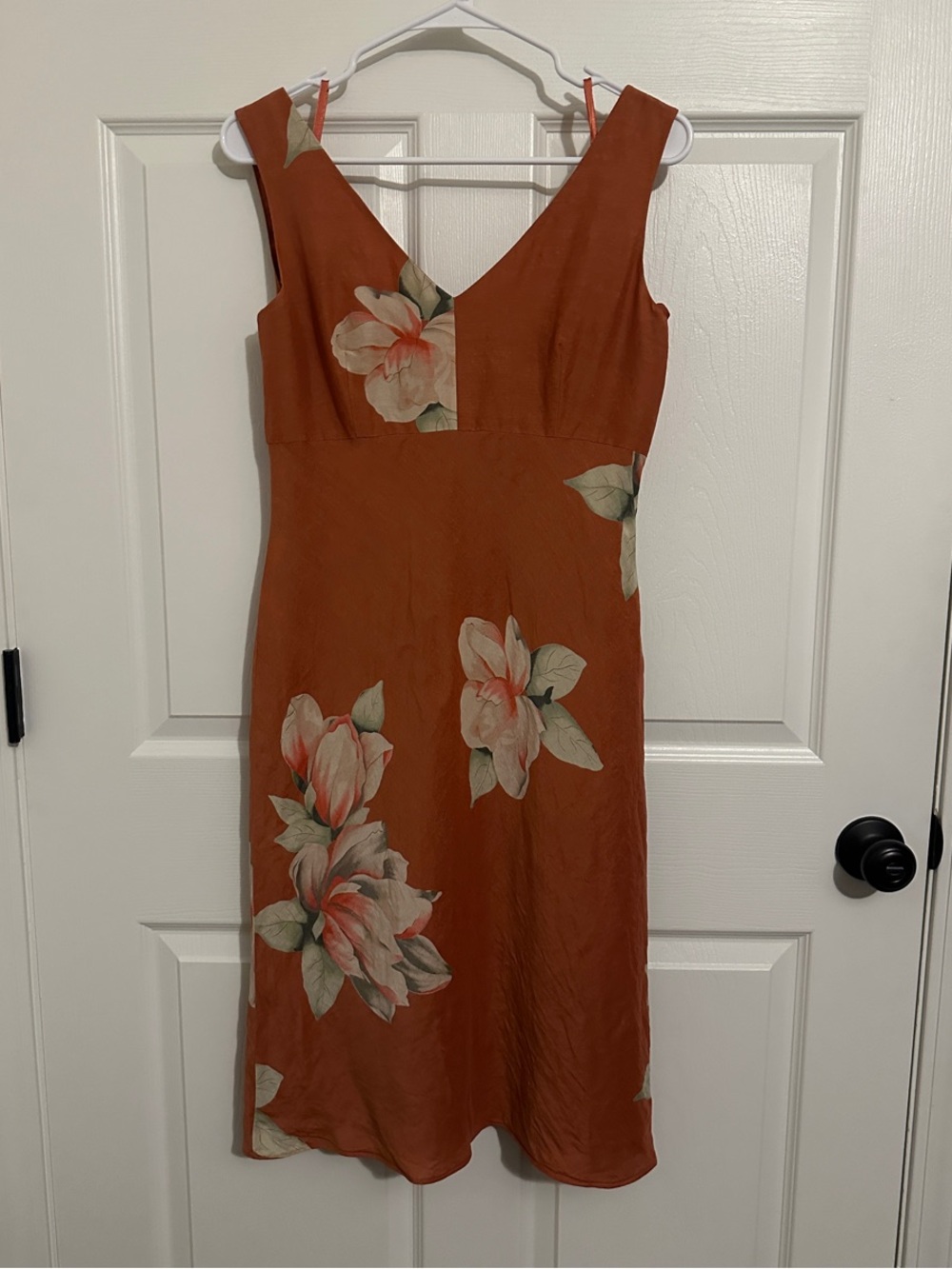 Banana Republic Rust Floral V-Neck Midi Dress